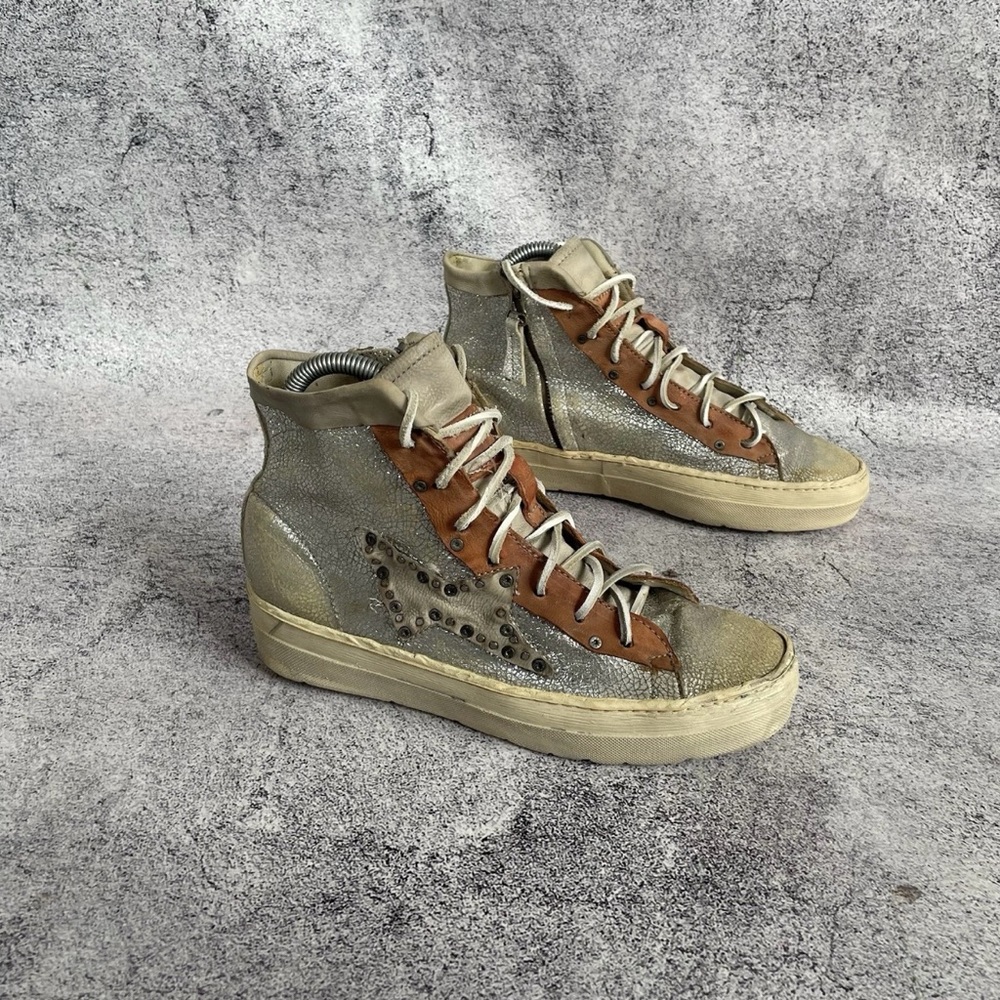 A.S.98 Women's High-Top Sneakers in Distressed Silver and Camel Brown Women’s 39